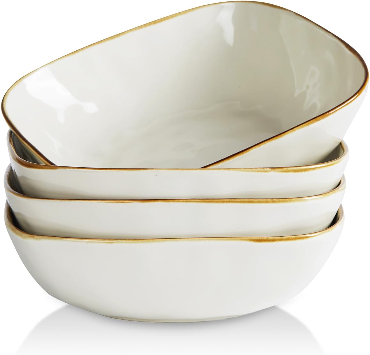 famiware Large Pasta Bowls Set of 4, Ocean Square 8" Bowls, Pasta Serving Bowl Large Dinner Bowls, Kitchen Bowl Set, Microwave and Dishwasher Safe, Scratch Resistant, Vanilla White