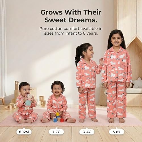 Image of The Mom Store Kids Cotton Night Suit for Boys and Girls | Breathable Night Dress for Kids Boys and Girls | Printed Nightsuit Pajama Set | Comfortable All-Season Sleepwear for Daily Use