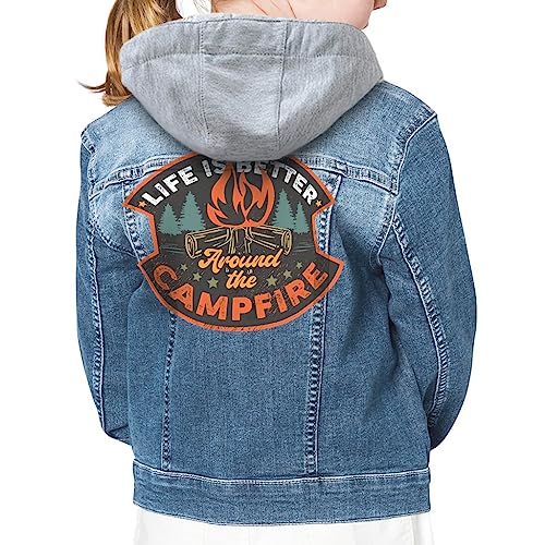Life Is Better Around the Campfire Kids' Hooded Denim Jacket - Camping Inspired Gift - Adventurer Present