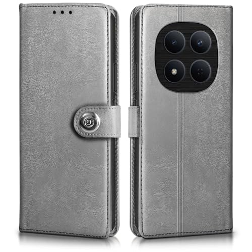 Image of WOW IMAGINE Shock Proof Flip Cover Back Case for Redmi Note 15 Pro 5G (Magnetic Button Flip Case | Wallet Pockets & Stand | Leather Finish | Stone Grey)