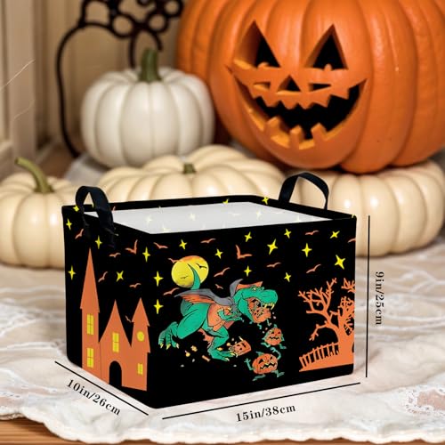 Image of Halloween Basket Gift Cute Pumpkin Ghost Parties Decor Kid Trick or Treat Basket for Boys and Girls Rectangular Storage Bin Box (Dinosaur)