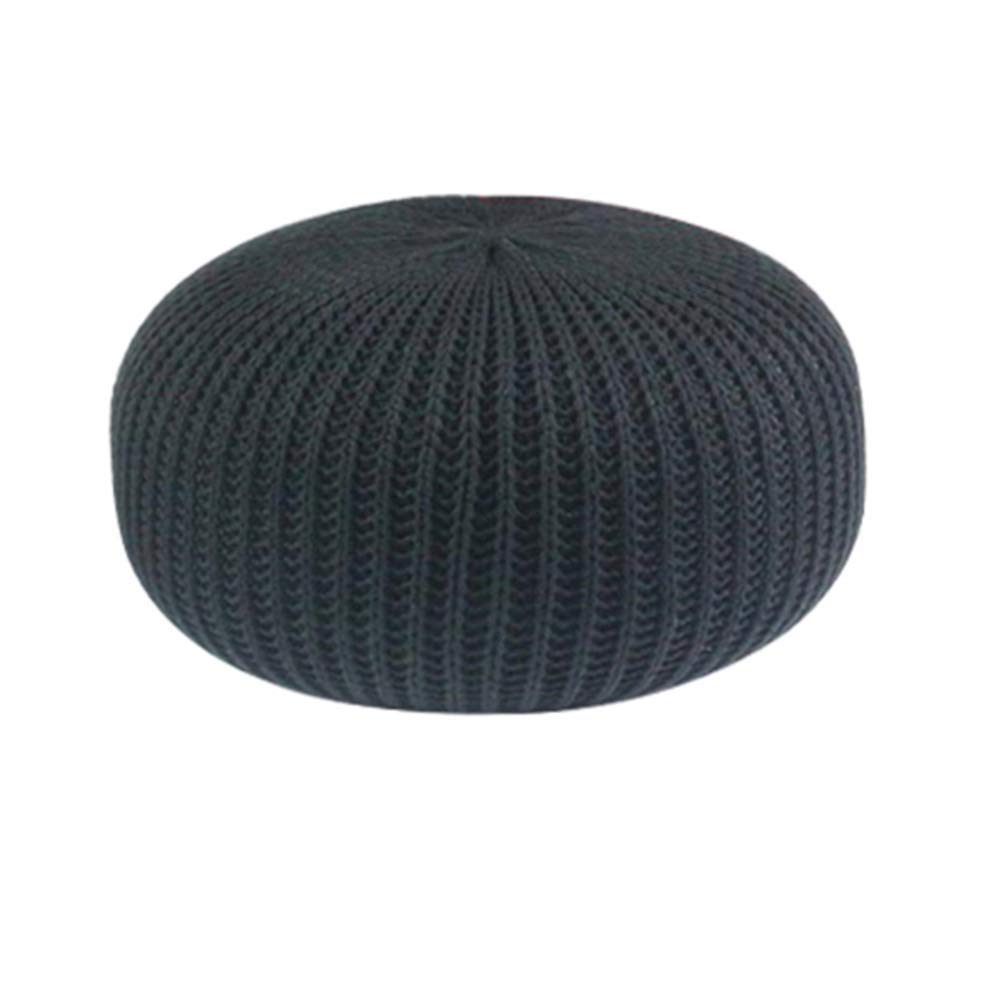 Tabouret en cordon tressé pouf rond noir de sol pour chambre