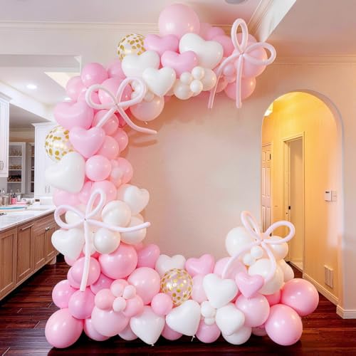 Image of Pink Balloons, 60 Pcs Pastel Light Baby Pink and Pearl White Heart Latex Balloons, 12 Inch Double Stuffed & Gold Confetti Balloon for Girls Women Birthday Wedding Bridal Baby Shower Bachelorette Party