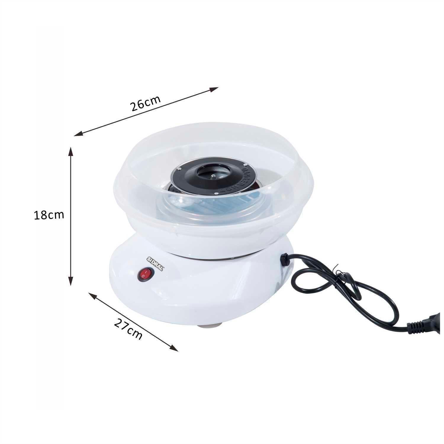 SIDRAL – Máquina para Algodón de Azúcar + 10 Palos + 10 Monodosis Azúcar y Cuchara Medidora Fácil Uso para Adultos, Maquina Algodón de Azucar (Blanca)