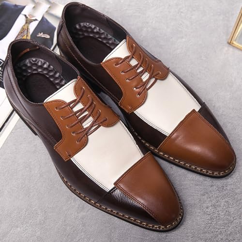 Men’s Classic Oxfords Shoes for Men, Double Color Pointed Toe Lace-up Genuine Leather Comfort Dress Shoes for Wedding Office2