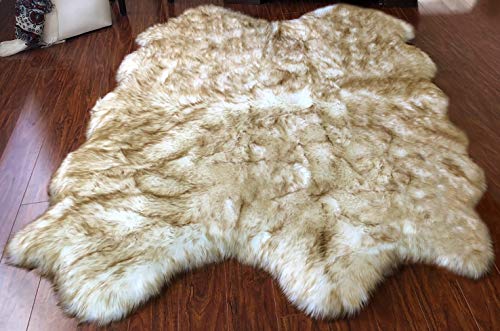 Lambzy-Faux-Sheepskin-Hypoallergenic-Free-Shape-Silky-Shag-Rug-Luxury-Shaggy-Silky-Plush-Carpet-for-Bedrooms-Rugs-Living-Room-Sofa-Floor-Rugs-Quarto-4-Pelts-4x6-White-with-Brown-Tips