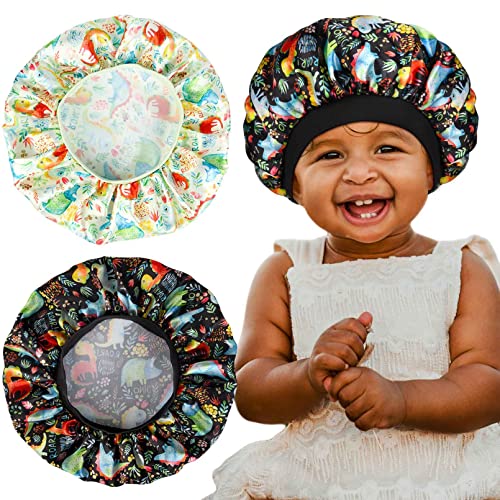 Aileam Kids Satin Bonnet Baby Sleep Cap Dinosaur Wide Elastic Band Soft Silk Double Layer Night Hair Hats for Teens Toddler Child Baby