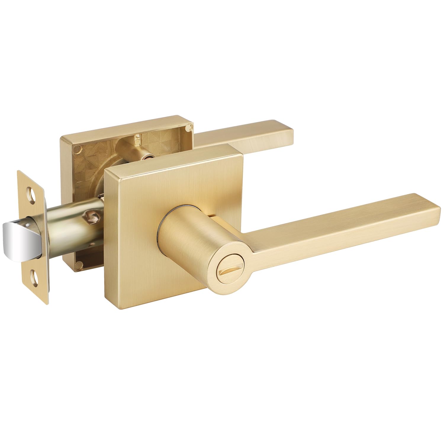 Photo 1 of 1 Pack Gold Door Handles, Heavy Duty Door Knobs Interior for Bedroom Bathroom, Zinc Alloy Privacy Door Levers Door Handle with Lock, Satin Brass Modern Door Hardware & Locks