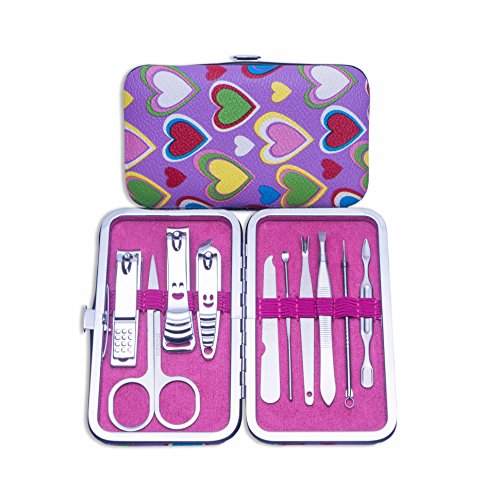 LETB 10Pcs of Stainless Steel Manicure Pedicure Set, Ideal for Travel/Home Comes Manicure Set & Pedicure Kit With Exclusive Quality Zipper Case (Heart Shaped Pink Color)