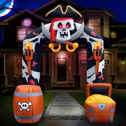 inslife 9.5FT Tall Halloween Inflatables Pirate Skull Archway, Halloween Blow