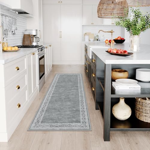 Image of Lahome Modern Bordered Kitchen Runner Rugs Non Skid Washable, 2x6 Runners for Hallways Non Slip Ultra-Thin Hallway Rug, No Shedding Soft Carpet for Entryway Laundry Room Bedroom (2x6ft,Grey)