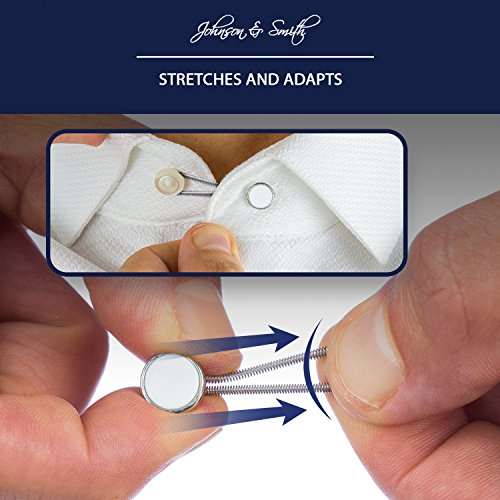 Johnson & Smith White Metal Collar Extenders Stretch Neck Extender for 1/2 Size Expansion of Men Dress Shirts, 5 +1 Pack, 3/8"4