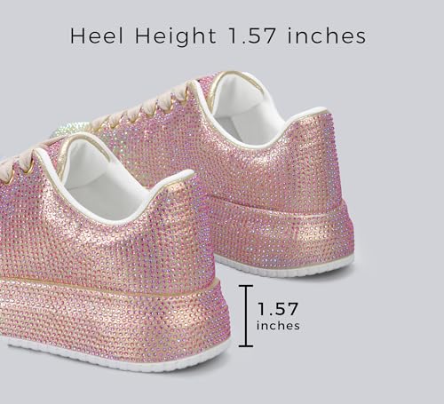 Image of LUCKY STEP Rhinestone Sneakers for Women Platform Sparkly Glitter Bling Tennis Shoes Fashion Bedazzled Wedding Bridal Party Walking Sneakers