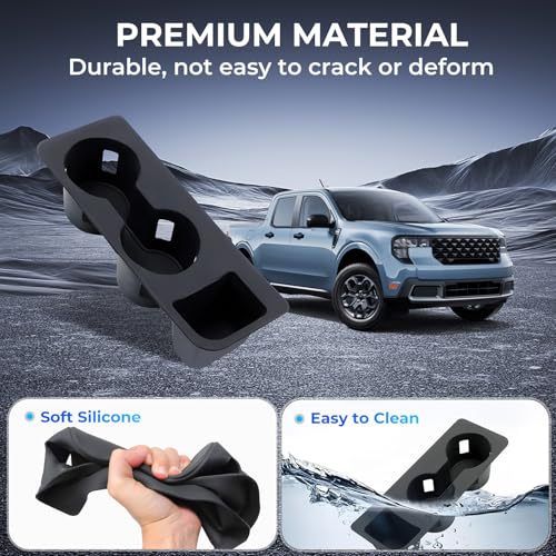 Image of Car Cup Holder for Ford Maverick 2026 2025 2024 2023 2022, Interior Accessories Silicone Center Console Cup Holder Insert for Ford Maverick XLT|XL|Lariat|Rremor|Lobo 2022-2026, Black