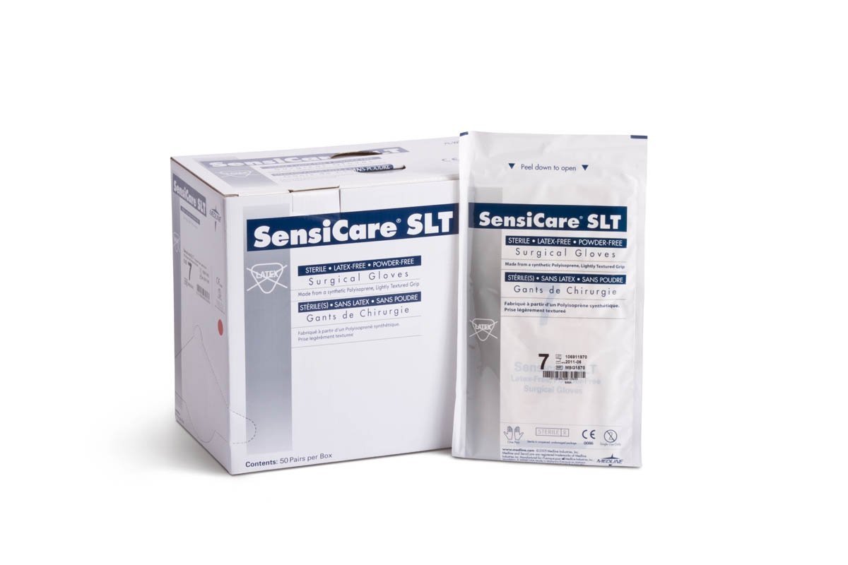 Medline MSG1570 SensiCare SLT Sterile Powder and Latex-Free Surgical Glove, Size 7, 200 Pairs (4 packs of 50)