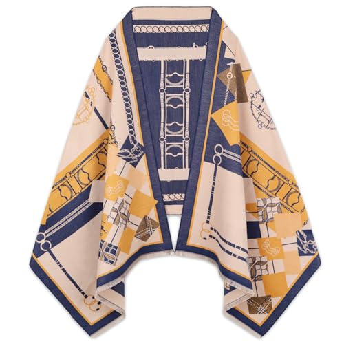 Relang Scarfs for Women Pashmina Silky Shawl Wrap for Evening Dressing Blanket Open Front Poncho Cape (Classic Khaki Plaid