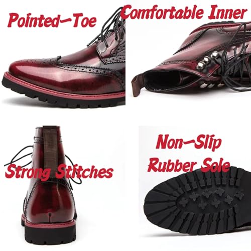Mens Retro Brogue Leather Lace-Up High Top Ankle Boots Casual Vintage Wingtip Chukka Dress Boots for Business Office Daily Formal2