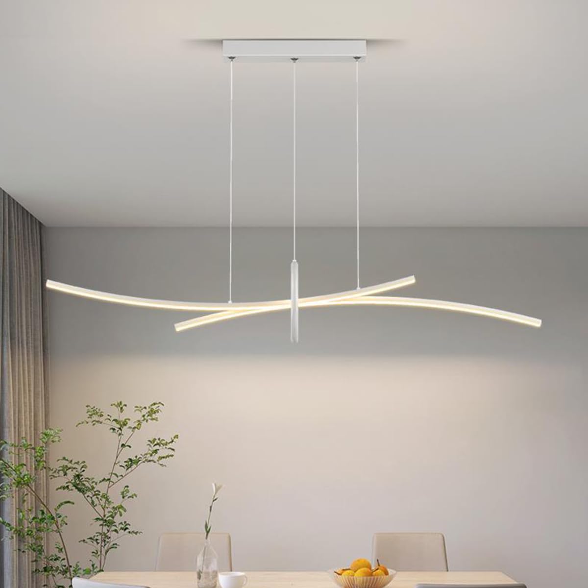110CM LED Pendelleuchte Moderne Esstisch Kronleuchter Dimmbare Deckenleuchte mit Fernbedienung Hängeleuchte Höhenverstellbar Pendellampe für Wohnzimmer Esstisch Esszimmer (Weiß)