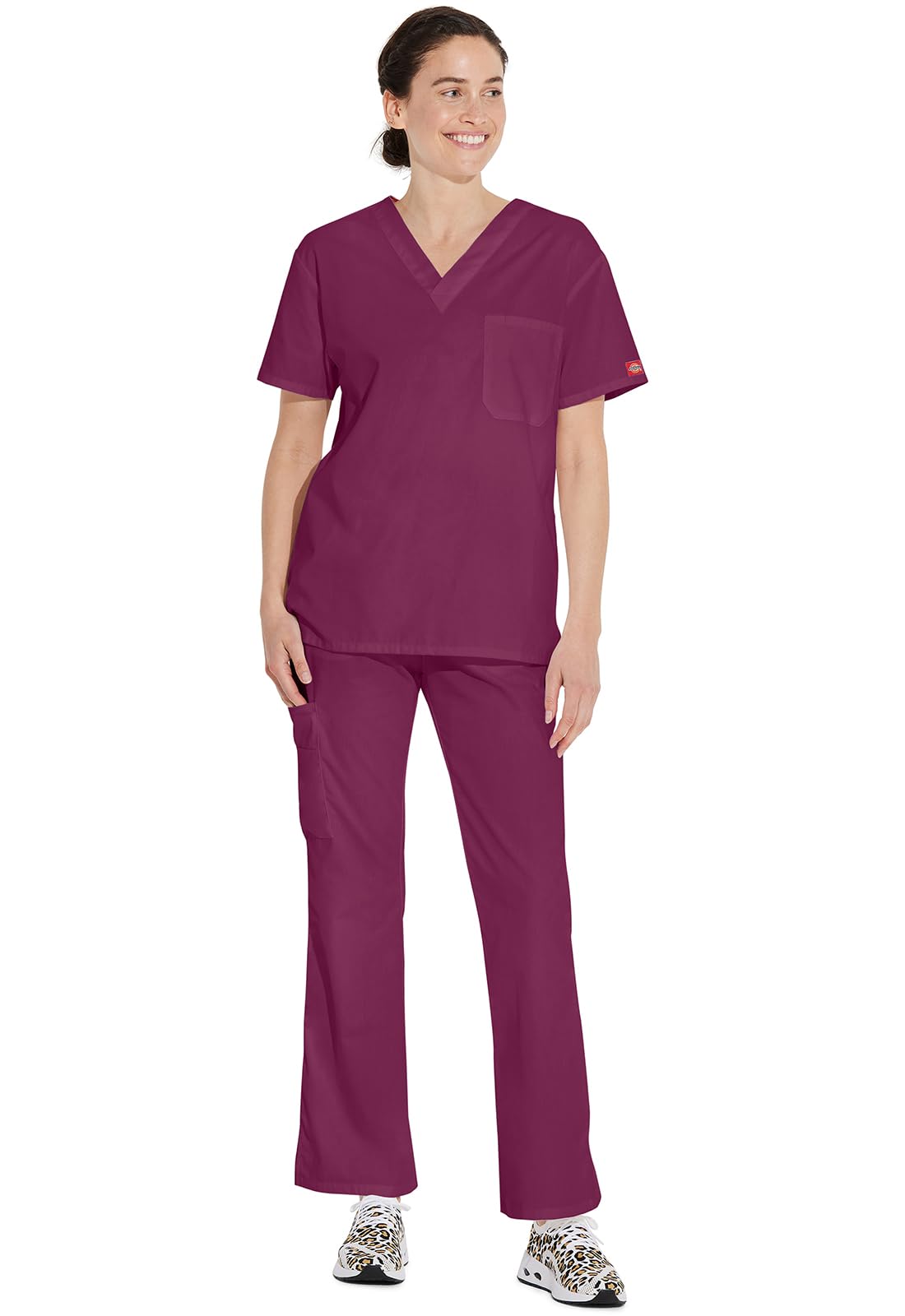 Dickies EDS Signature Scrubs for Women and Scrubs for Men, Unisex One Pocket V-Neck Top in Soft Brushed Poplin 83706