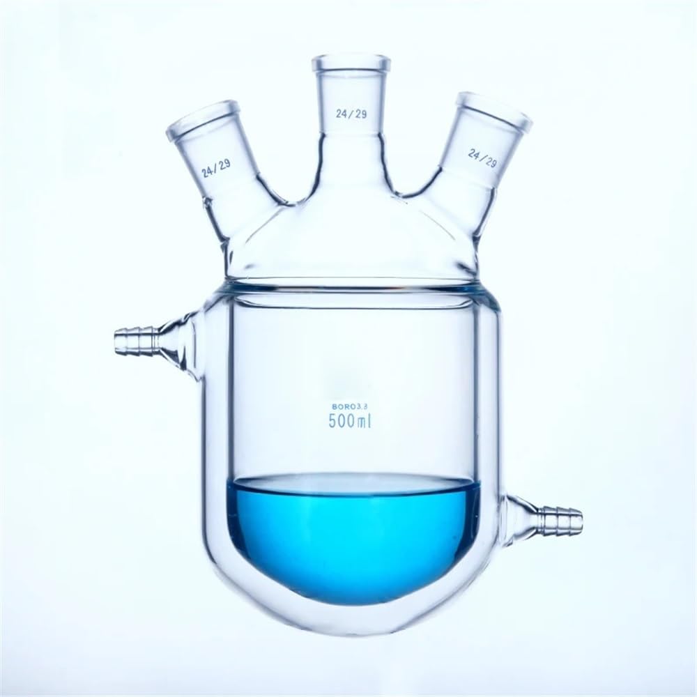 Vetreria da laboratorio Reattori pilota in camicia a tre colli, pallone in vetro borosilicato a parete spessa, laboratorio(100ml 24x24x24)