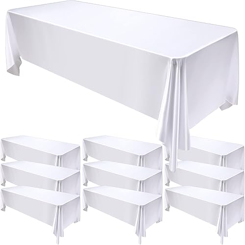 Mantel rectangular de satén blanco de 57 x 108 pulgadas, mantel blanco a granel de seda brillante, decoración de mesa de tela suave para mesa de