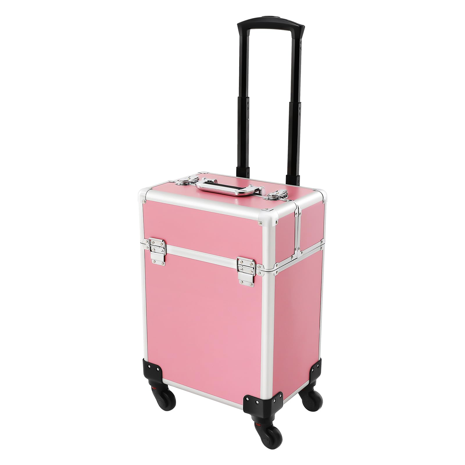 Makeup Case Trolley Rolling Makeup Train Case Dressing Case Cosmetic Case with Wheels Multifunctional Case with Lock Pink