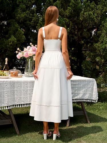 KUTUMAI Summer Corset Midi Dress Elegant Square Neck Flowy A Line Wedding Guest Tea Party Dresses for Women Sundress 20253