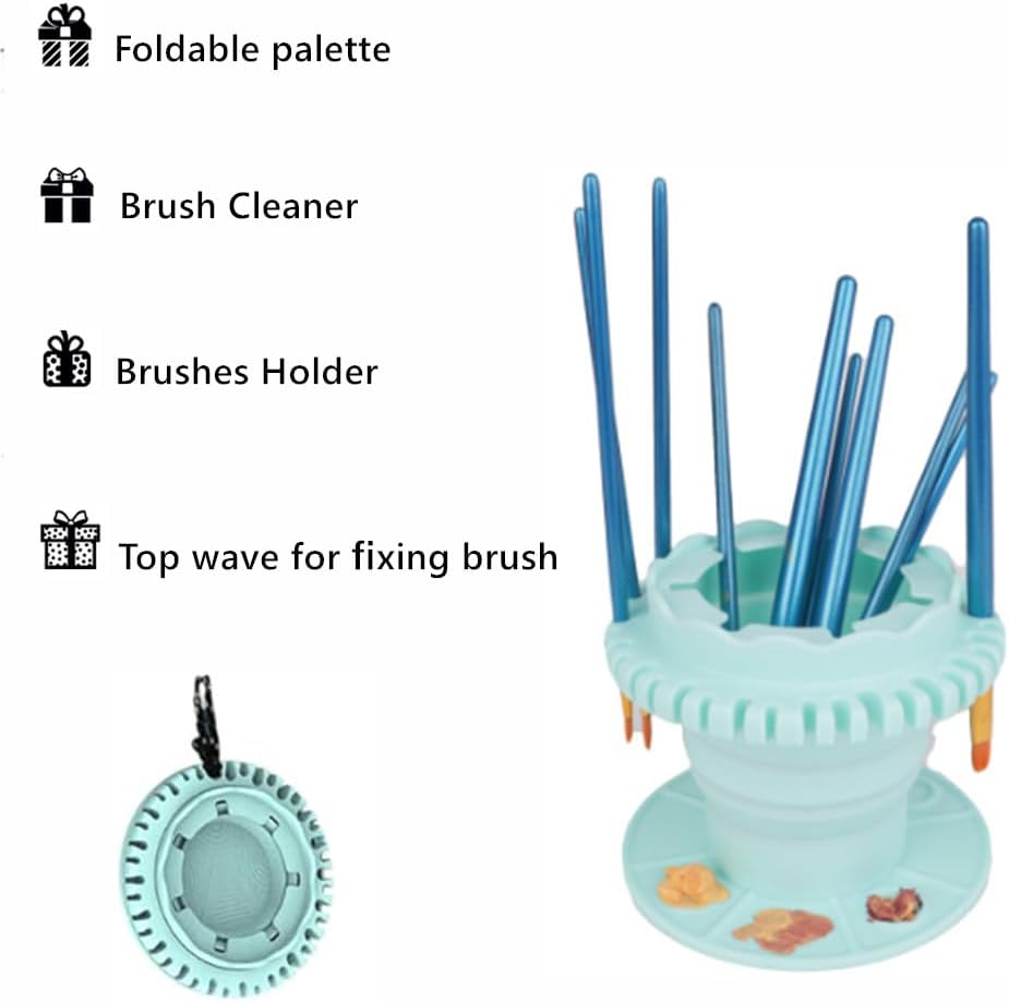 Painter's Foldable palette Paint Brush Cleaner Rinse Cup Brushes Holder (All-in-One) with Storage bag, Silicone safe and easy to clean, easy to store for Acrylics, Oils and Water-Based Paints (Pink)