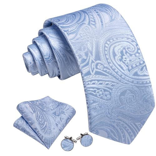Image of Barry.Wang Men Tie Set Paisley Silk Necktie Pocket Square Cufflinks Formal Wedding Business Party