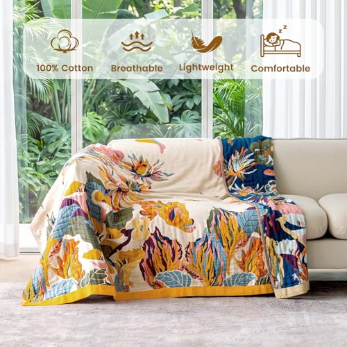 Image of MSGKV Boho Throw Blanket 90 inchx90 inch Cotton Blanket for Bed, Queen Size Throw