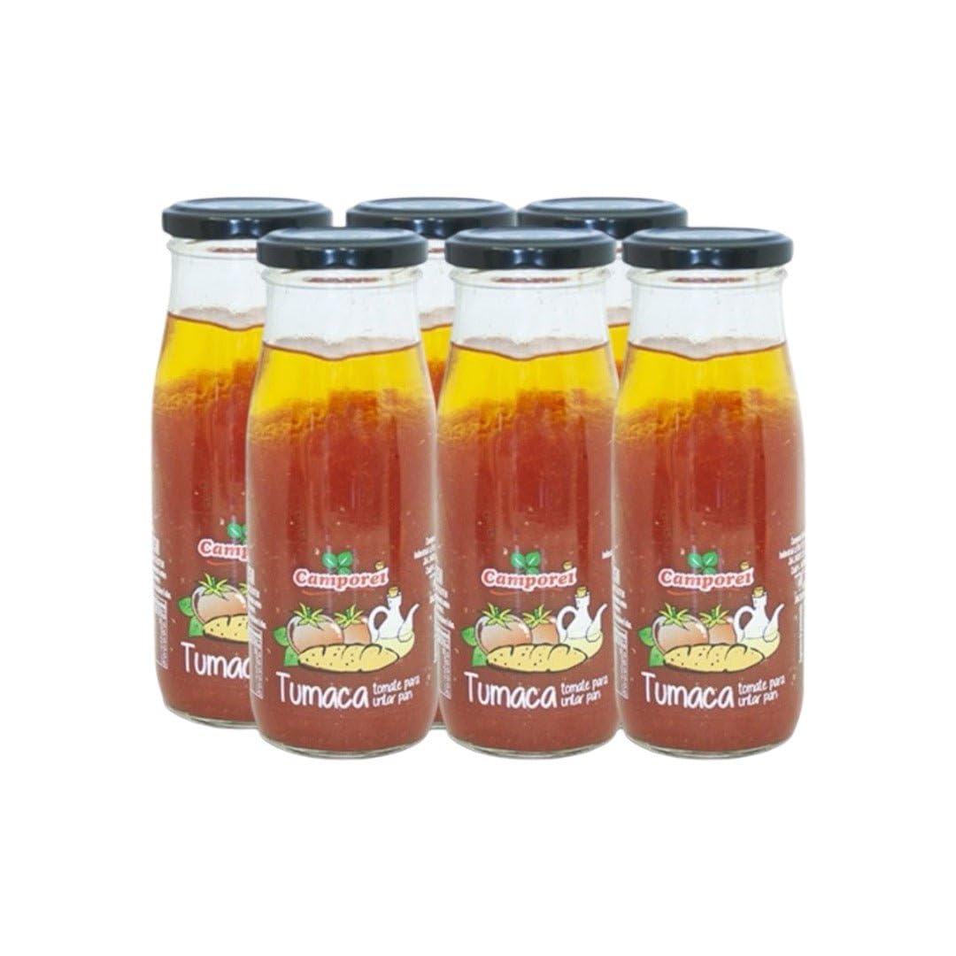 Tumaca Camporel 240 ml - Pack de 6 | Tomate 100% Natural para Untar con Aceite de Oliva Virgen Extra - Ideal para Pan, Aperitivos y Recetas Mediterráneas