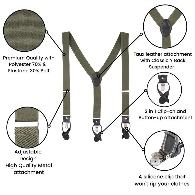 Image of The Tie Hub Button Suspenders for Men | Gentry Button-On Y-Back Elastic Braces | Adjustable 1.25 Inch | Formal Wedding