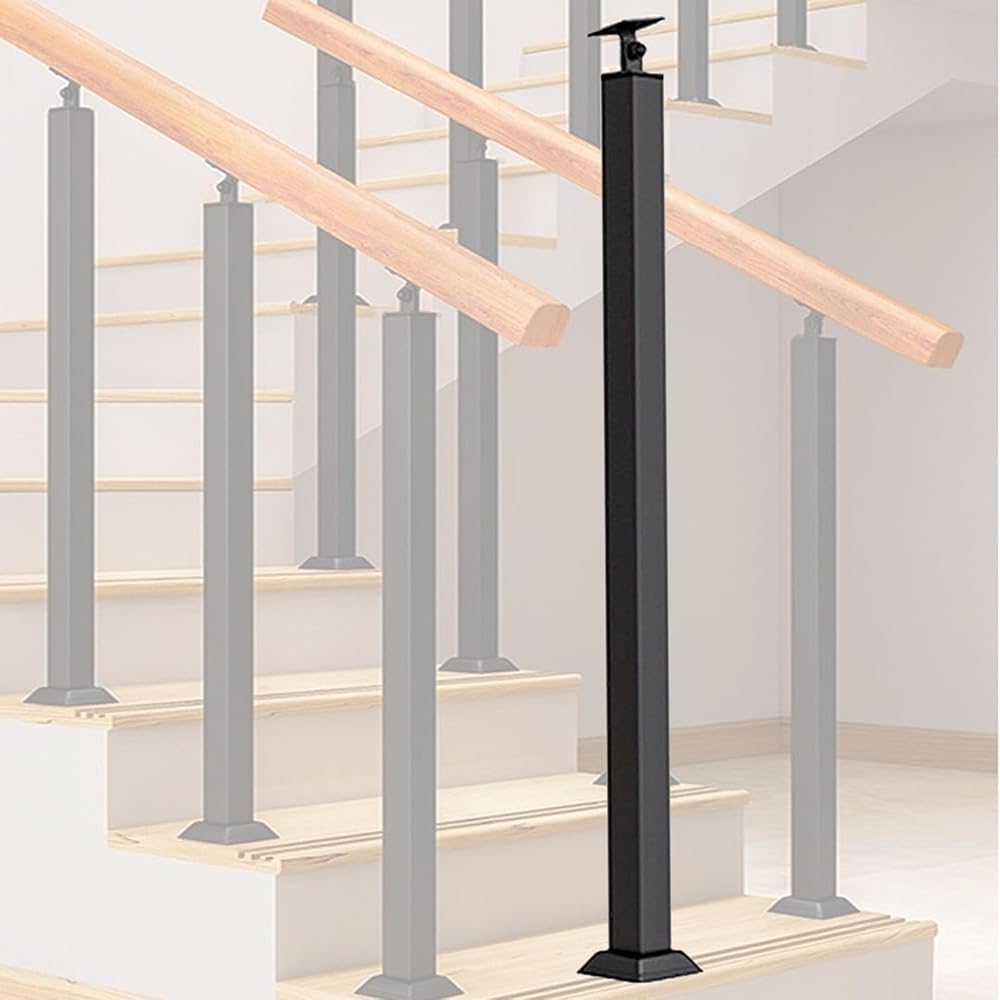 Lqsybhd 1 Pack Metal Stair Balusters Post - Indoor Square Railing Spindles, Black Stair Railing Handrail, Banister Column For Deck/Steps, With Flat Adjustable 270° Angle Bra(Size:100cm/39.3Inch,Color:1 Pack)