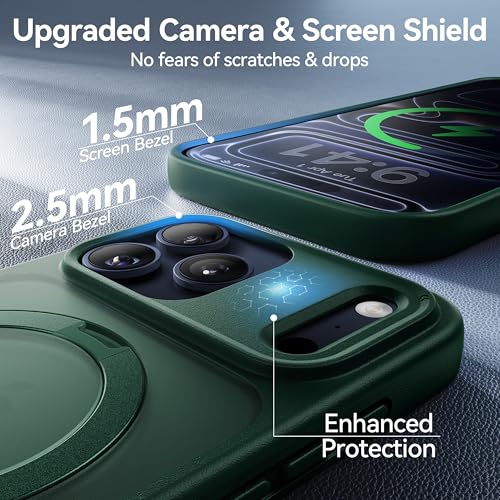 Image of CASEKOO Ultra-Magnetic Stand for iPhone 17 Pro Max Case, Shockproof, Green | [Military Drop Protection] [Compatible with MagSafe] Translucent Matte for iPhone 17 Pro Max Phone Case with Ring Holder 6.9 inch