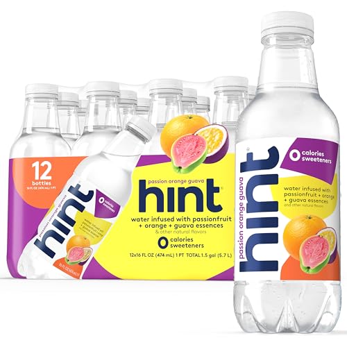 Image of Hint Fruit-Infused Bottled Water, Passionfruit Orange Guava - Sugar Free Flavored Water with Zero Calories, Naturally Flavored, and No Artificial Sweeteners - 16 Fl Oz (Pack of 12)