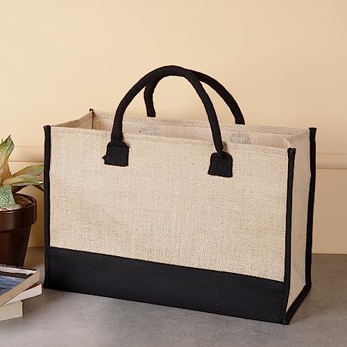 Large Jute Bag For Women | Hessian Burlap Tote Bags with Handle | Use As Shopping Bag, Beach Bag, Bridesmaid Bag | Natural Eco-friendly Reusable Grocery Bag | Bday Gift Bag For Women image_3