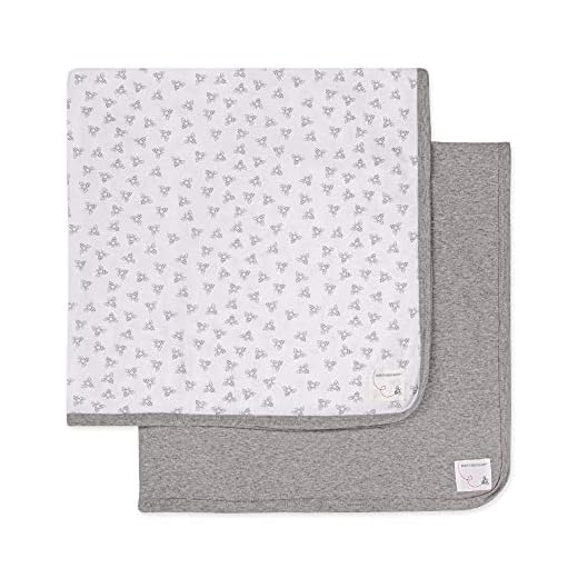 Burt's Bees Baby - Blankets, Set of 2, 100% Organic Cotton Swaddle, Stroller, Receiving Blankets (Heather Grey Solid + Honeybee Print) , 29x29 Inch (Pack of 2)