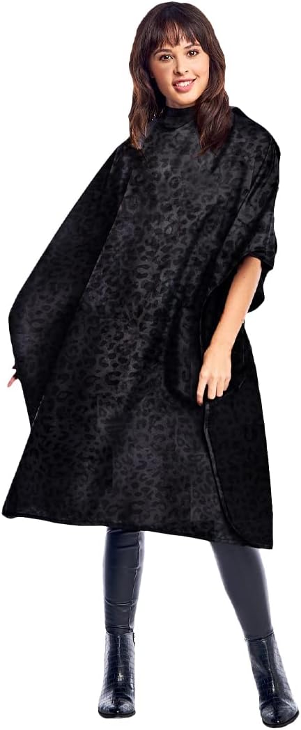 Betty Dain Black Jaguar Bleach-proof All Purpose Styling Cape, Material Defends Against Bleach Stains, Color Proof, Chemical Proof, Waterproof, Lightweight Embossed Nylon, Black
