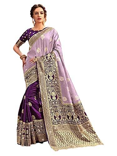 Sari de seda banarasi tejido a mano con diseño medio y medio 6659