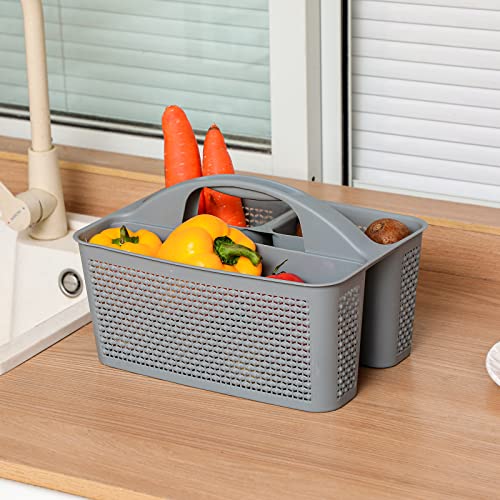 UUJOLY Plastic Portable Shower Caddy Bucket, Cleaning Shower Basket with Handle Compartments Storage Organizer for Bathroom Kitchen College Dorm Sink, Grey - Image 6