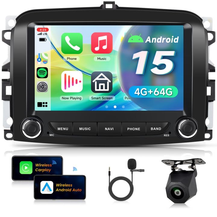 VECHTEL 4G+64G Autoradio Android 15 per Fiat 500L 2013-2019, 7 Pollice HD Schermo Auto Radio co Carplay Android Auto senza Fili GPS Wi-Fi USB Bluetooth Radio FM RDS Retrocamera