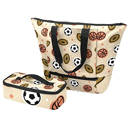 Grand sac fourre-tout et boîte à déjeuner assortie motif basket football