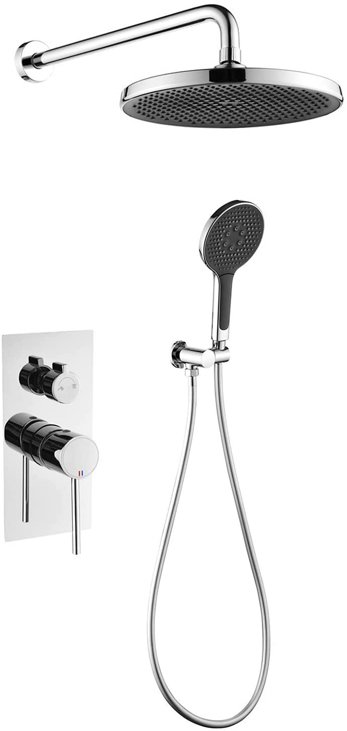 OZBMA Shower Set Rainfall System Concealed Faucet with 3 Modes Handheld Combo Round Head Set,Chrome (Chrome)
