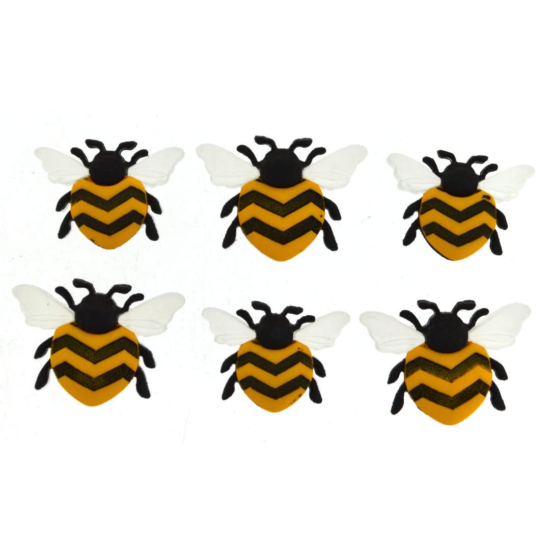 Dress It Up Yellow Button - Bee Happy, 6Pcs, Black, White, Plastic, Craft, Scrapbook
