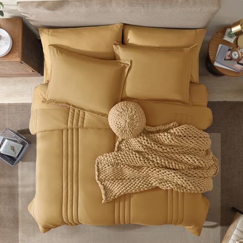 Image of Monbix Full Size Comforter Sets - 7 Pieces Desert Yellow Bed in a Bag Full Size Bedding Sets with Comforters, All Seasons Comforter with Sheets, Pillowcases & Shams