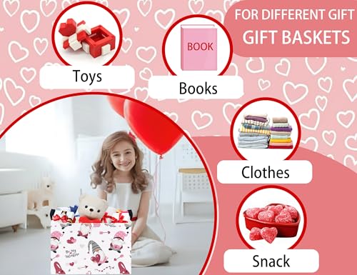 Image of Large Valentine's Day Basket Heart Shaped Storage Bin for Gifts Collapsible Organizer Room Decor (Arrow Gnome Love)