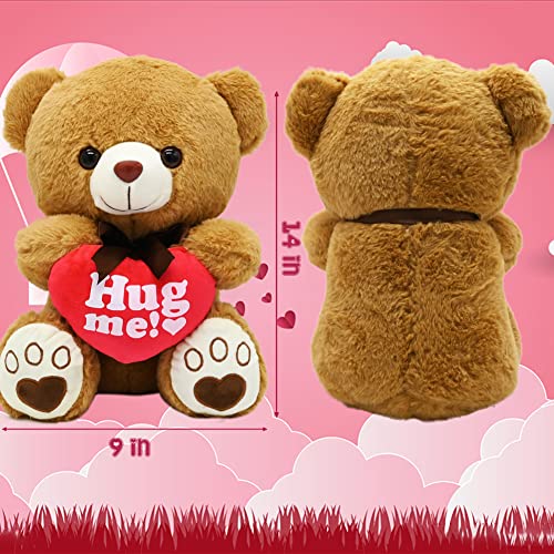 Valentine's Day Hug Me Teddy Bear, 14In Plush Teddy Bear Stuffed Animal With Red Hearts Valentines Day Gift For Kids Couple Girlfriend Valentines Exchange Gift, Valentines Party Favor, Birthday #TOP2