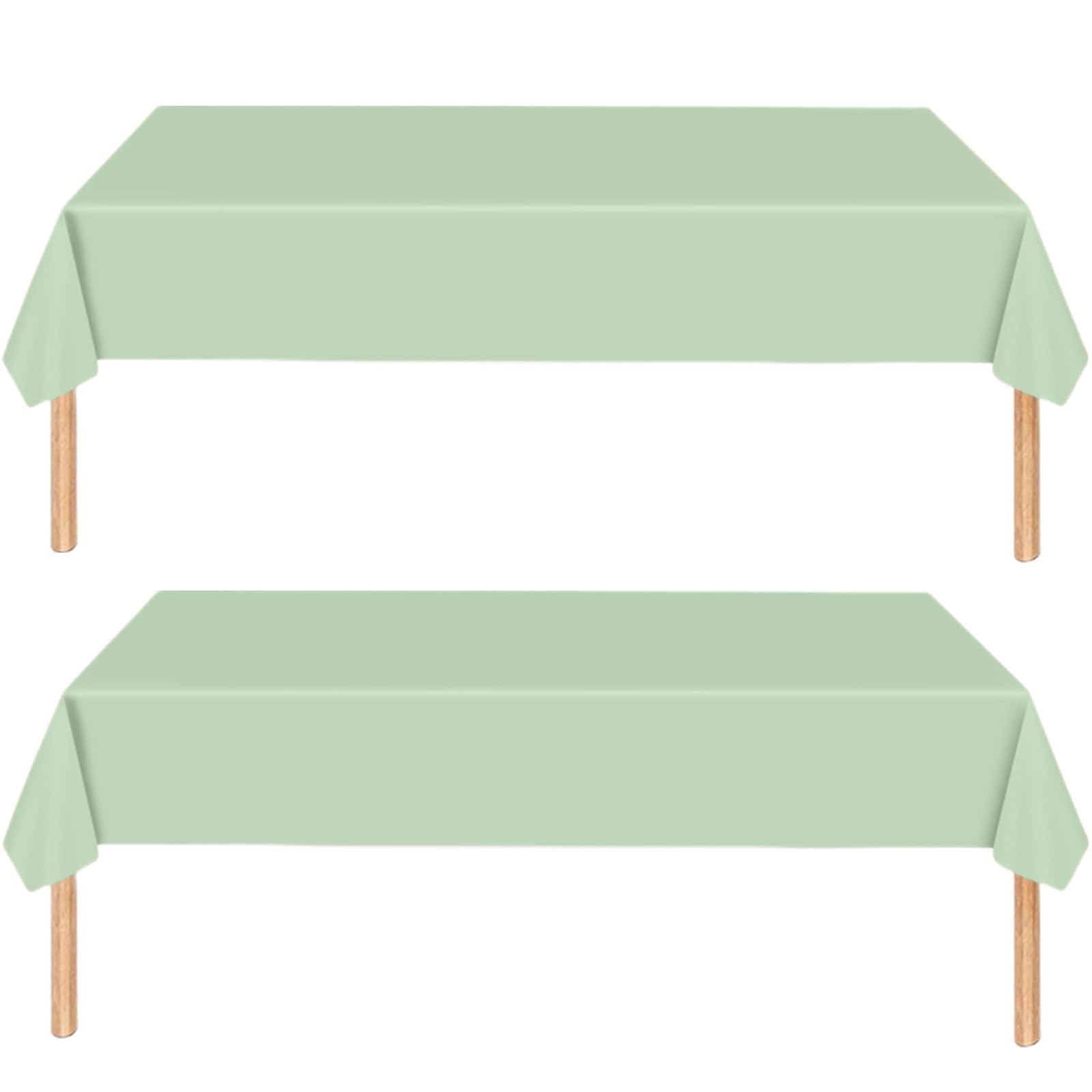 MOMAHUA 2Pcs Sage Green Party Table Cloth, Green Tablecloths for Birthday, 137x274cm Extra Large Rectangle Waterproof|Oil-Proof|Easy Clean Table Cover, Solid Color Party Supplies Table Decors