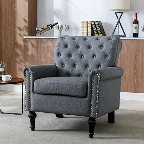 Damaifrom Living Room Chair, Mid-Century Modern Accent Chair Armchair, Linen Upholstered Sofa Chair, Tufted Club Chair Reading Chair For Bedroom, Living Room (Dark Grey) #TOP1