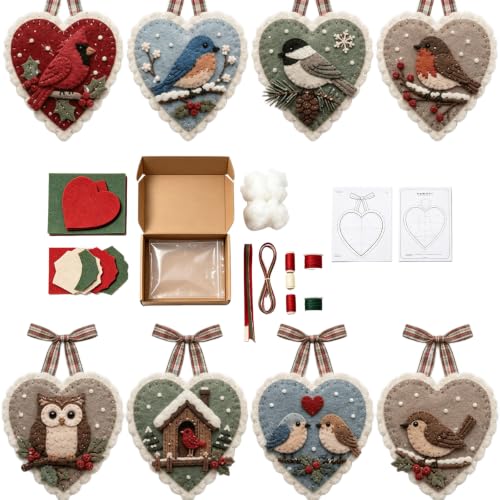 Winter Birds Pre-Cut Felt Heart Ornament KitοΌWinter Birds